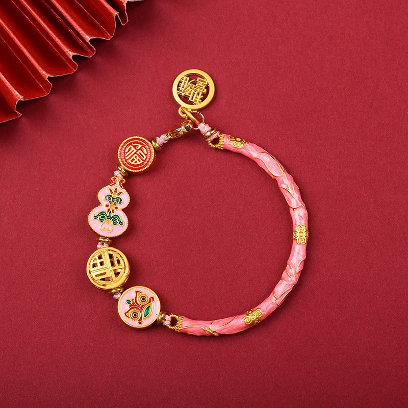 Buddha Stones Tibetisches Kalebassen-Armband mit Löwenmotiv – Symbol für Glück und Wohlstand - Rosa - image 8
