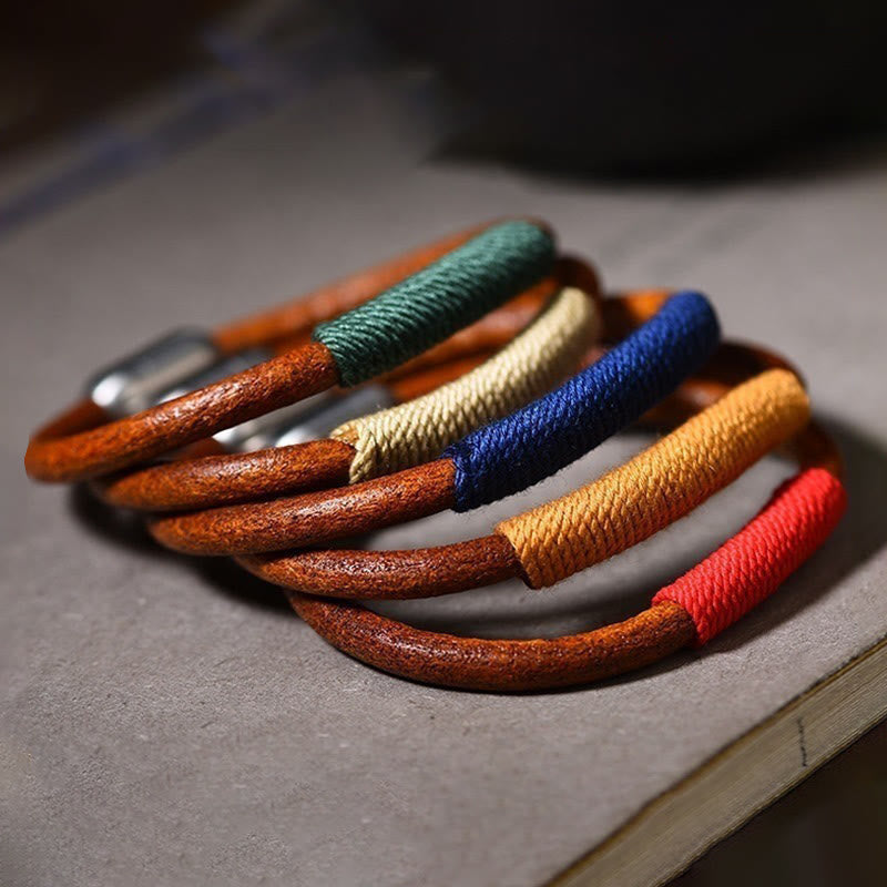 Armband mit Buddha Stonesn, tibetischem Leder, handgefertigt, fünf Elemente, Glücksgeflecht, Schnalle - image 2