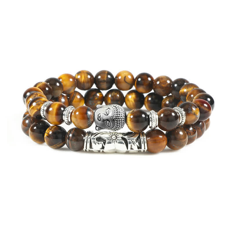 Buddha Stones 2 Stück natürliches Kristall-Achat-Buddha-Schutzarmband - Tigerauge - image 0