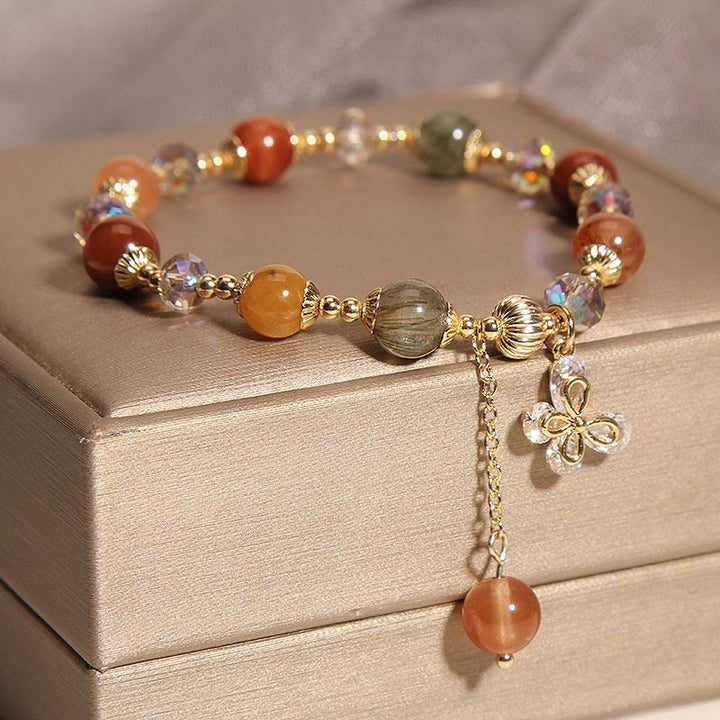 Buddha Stones Natur Fu Lu Shou Regenbogen Kristall Rutilquarz Reichtum Schmetterling Charm Armband