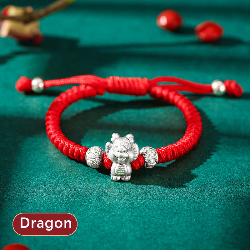 Buddha Stones 999 Sterling Silber Chinesisches Sternzeichen Rotes Seil Glück Handgefertigtes Kinderarmband - Drache (Armbandgröße 12+4cm) - image 0