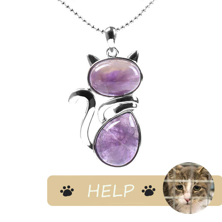 „Save A Cat“-Halskette mit niedlichem Katzenmuster, natürlichem Kristallschutz und katzenliebendem Anhänger - image 5