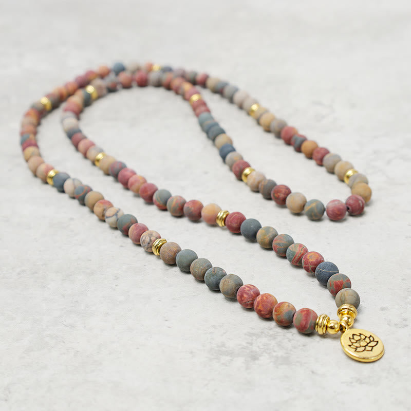 Buddha Stones 108 Mala Perlen Picasso Jaspis Stein Mut Energie Armband - image 3