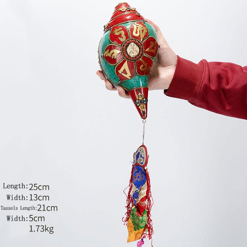 Tibetische handgemachte Shankha Om Mani Padme Hum Buddha Avalokitesvara Türkis Muschel Muschel positive Dekoration - Om Mani Padme Hum-Vierarmiger Avalokitesvara 25*13cm - image 26