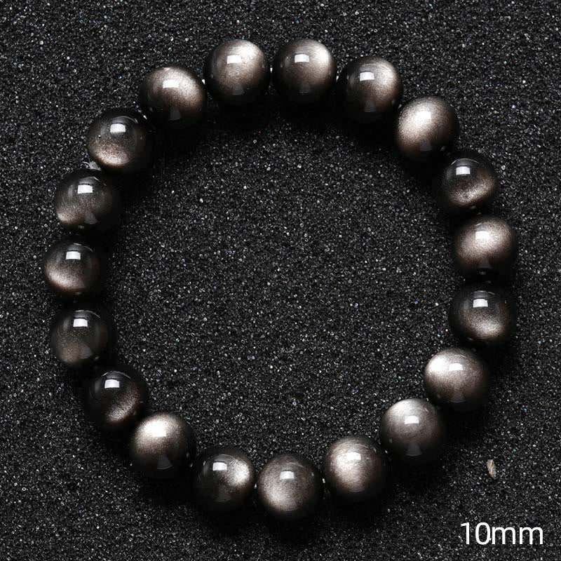 Buddha Stones Natürliches Obsidian-Armband mit silbernem Glanz und beruhigendem Schutz