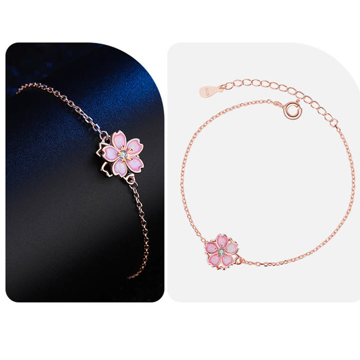 Buddha Stones 925 Sterling Silber Kirschblüten-Segen-Kettenarmband, drehbarer Ring - image 12