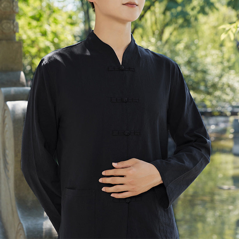 Spirituelle Zen-Praxis, Yoga, Meditation, Gebetskleidung, Baumwoll-Leinen-Herren-Set - Schwarz - US/ UK/AU48, EU58 (6XL) - image 2