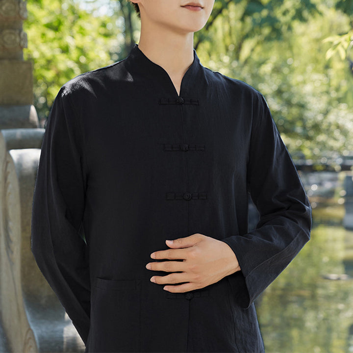 Spirituelle Zen-Praxis, Yoga, Meditation, Gebetskleidung, Baumwoll-Leinen-Herren-Set - Schwarz - US/ UK/AU48, EU58 (6XL) - image 2