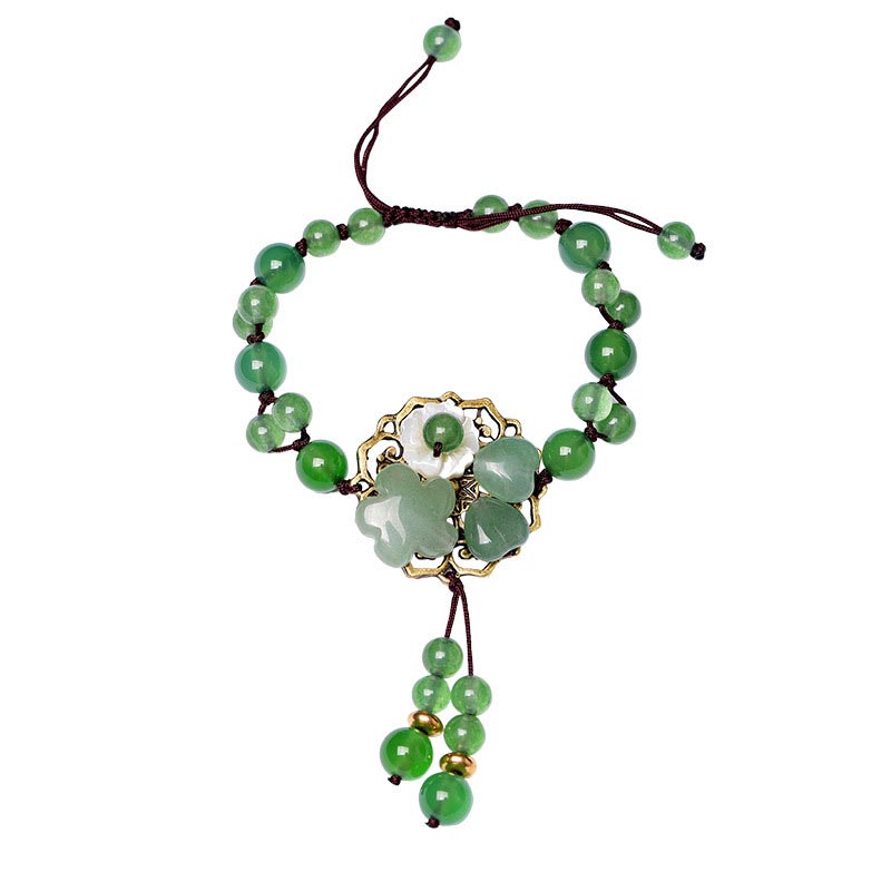 Buddha Stones natürliches grünes Jade-Glücks-Armband mit baumelnder Blume - image 18