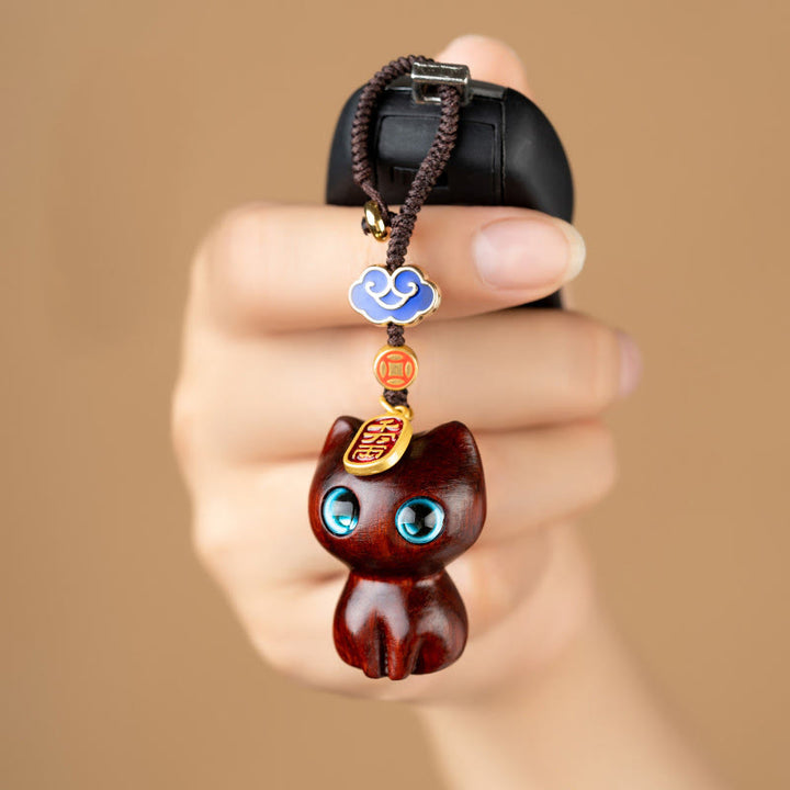 Buddha Stones, kleines Blatt, rotes Sandelholz, Ebenholz, glückliche Katze, Schutz, Schlüsselanhänger, Handy-Hängedekoration - image 3