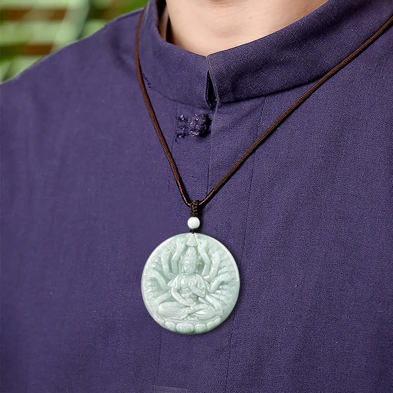 Tausendhändiger Kwan Yin Avalokitesvara-Jade-Segen-Halskettenanhänger - image 3