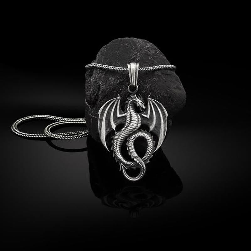 Buddha Stones ​​aus reinem Zinn, Drache, Glück, Erfolg, Halsketten-Anhänger - Drachen Anhänger & Kiel Kette - image 1