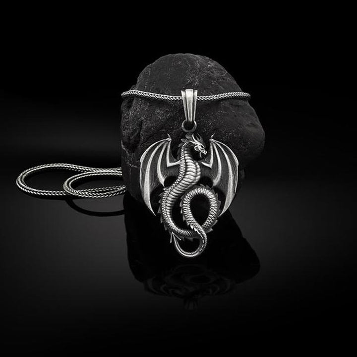 Buddha Stones ​​aus reinem Zinn, Drache, Glück, Erfolg, Halsketten-Anhänger - Drachen Anhänger & Kiel Kette - image 1