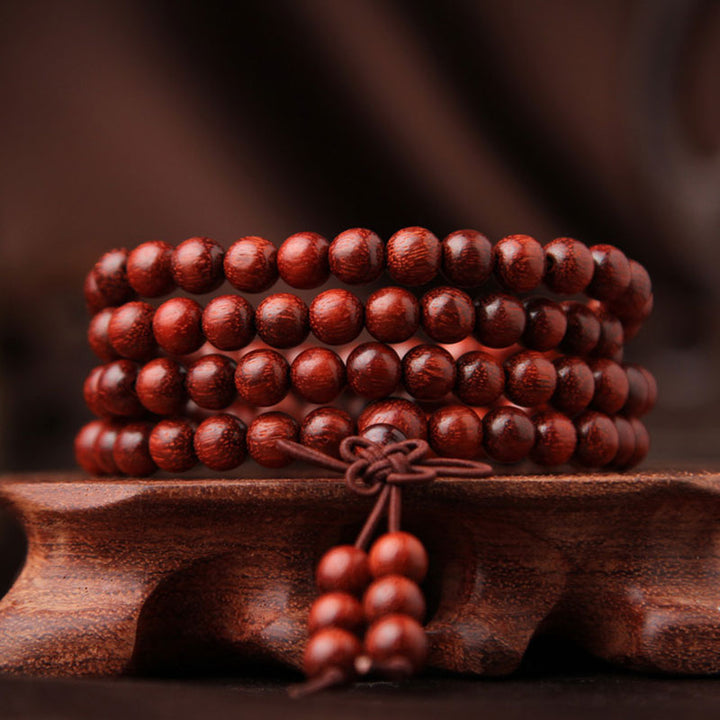 Buddha Stones Tibetisches kleines Blatt rotes Sandelholz 108 Perlen Mala Meditationsarmband