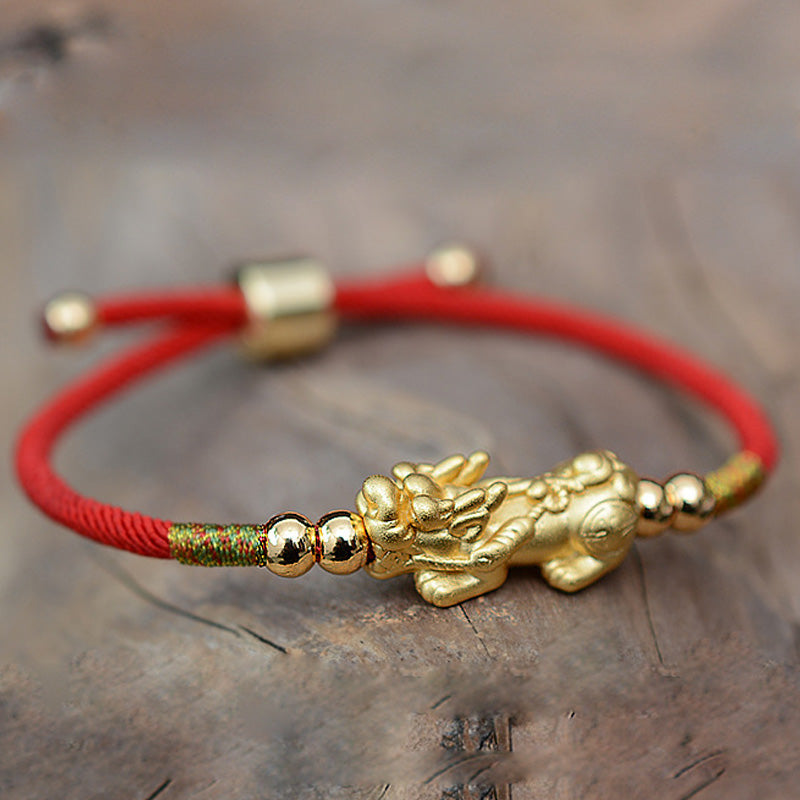 Buddha Stones 24K vergoldetes PiXiu Luck Red String Armband - image 3