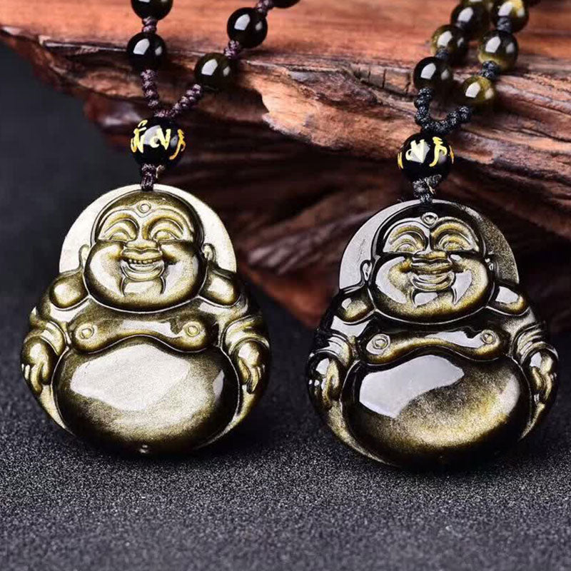 Buddha Stones Lachender Buddha Goldglanz-Obsidian-Reichtum-Halskettenanhänger - image 2