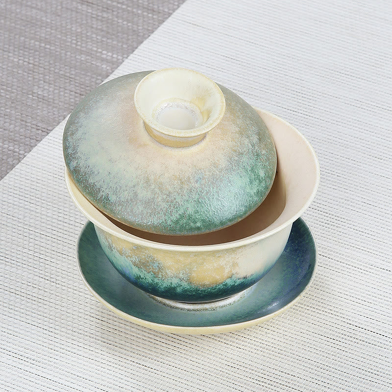 Buddha Stones Green Ocean Waves Design Porzellan Keramik Gaiwan Sancai Teetasse Kung Fu Teetasse und Untertasse mit Deckel - image 2