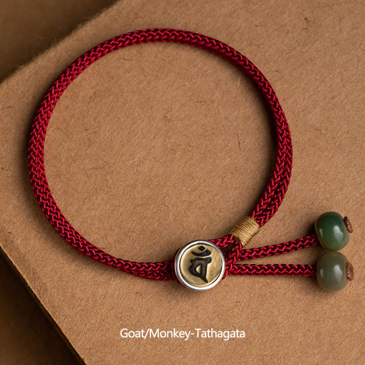 Buddha Stones 925 Sterling Silber Handgefertigtes chinesisches Sternzeichen Natal Buddha Cyan Bodhi Samenschutz geflochtenes rotes Schnurarmband - image 8