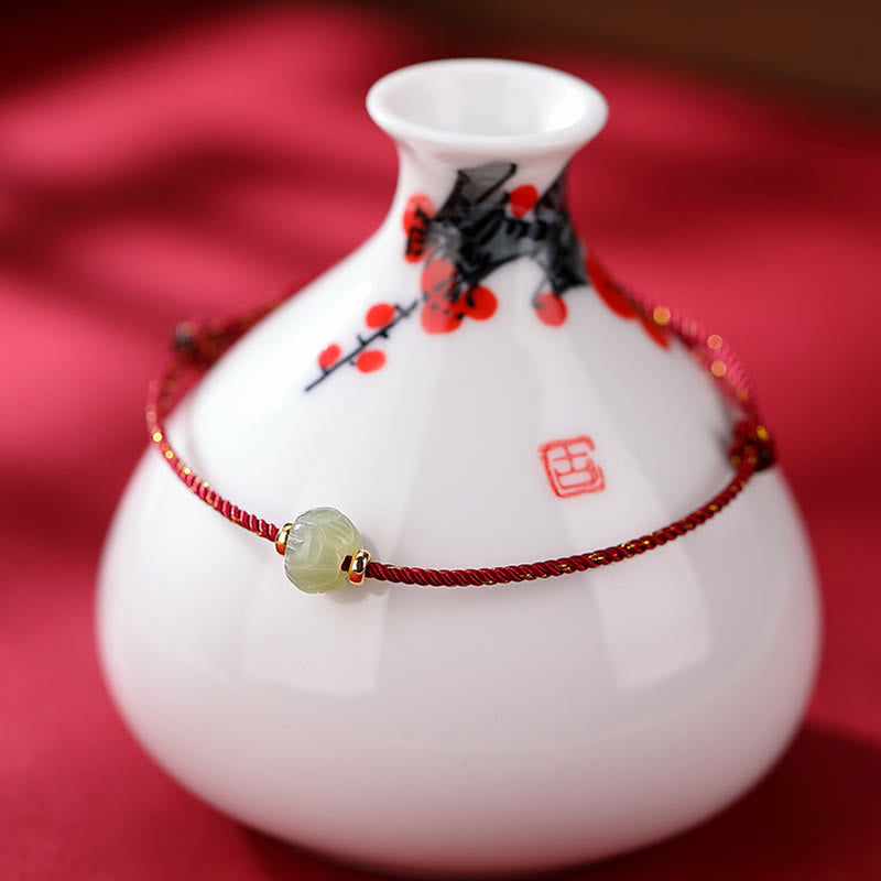 Buddha Stones 925 Sterling Silber vergoldet Hetian Jade Lotus Glück rote Schnur Armband - Kleiner Jade-Lotus 6*8mm (Armbandgröße 22cm) - image 1