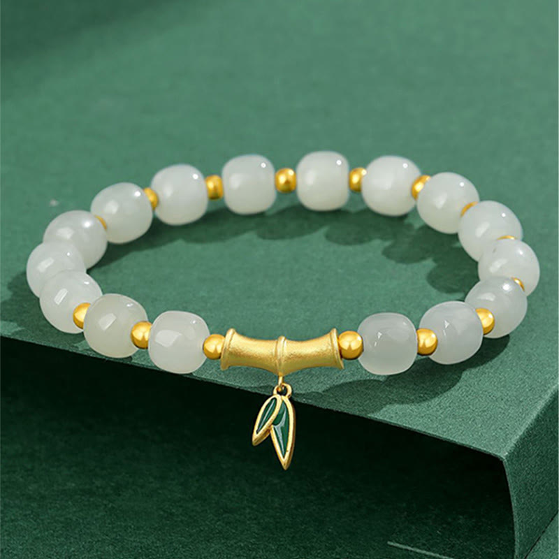 Buddha Stones Glücksarmband aus 925er-Sterlingsilber mit Weiß Hetian-Jade und Bambus - Hetian White Jade (Schutz♥Glück) - image 0