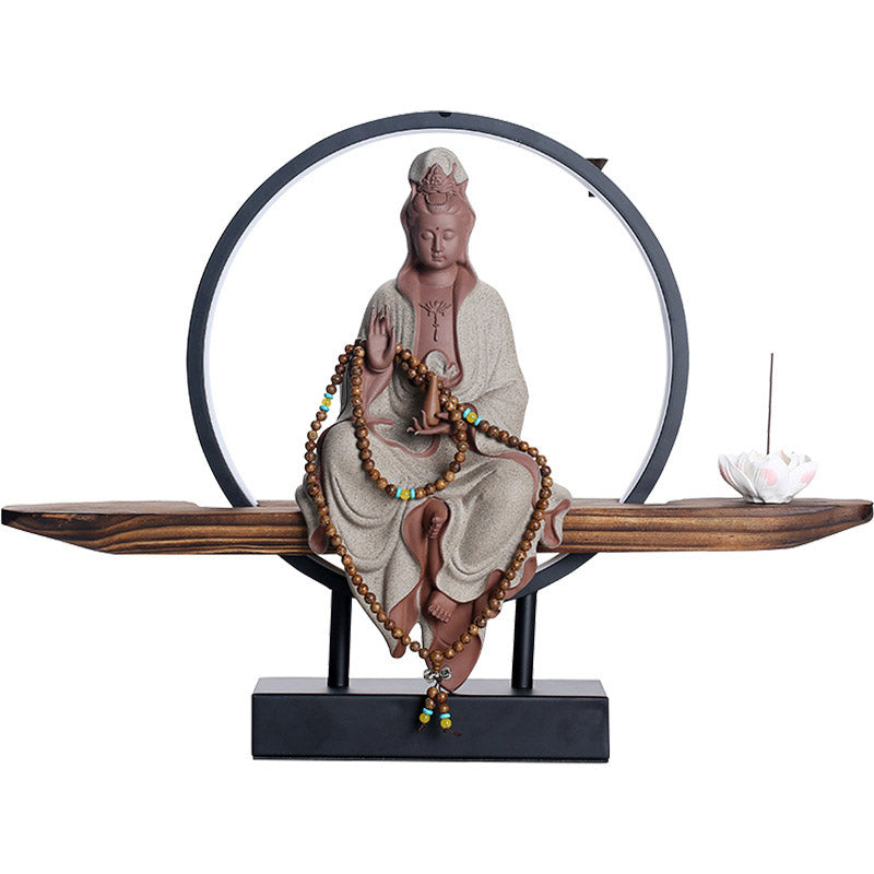 Buddha Stones Buddha Avalokitesvara Keramik Lotus Entspannung Räuchergefäß Dekoration