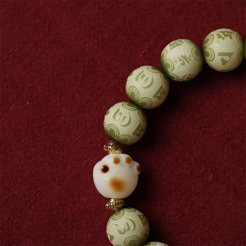 Buddha Stones, grüner Bodhi-Samen, Katzenpfote, Om Mani Padme Hum, graviertes Weisheitsarmband - image 4