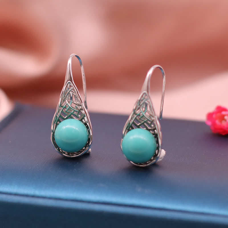 925 Sterling Silber Türkis Perlen Muster Schutz Tropfen Ohrhänger - image 3