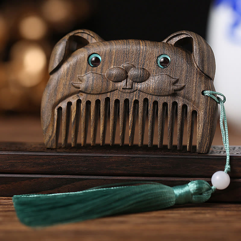 Tragbarer Mini-Kamm mit chinesischem Sternzeichen, grünem Sandelholz, Frieden - Chacate Preto Wood - Kaninchen - image 10