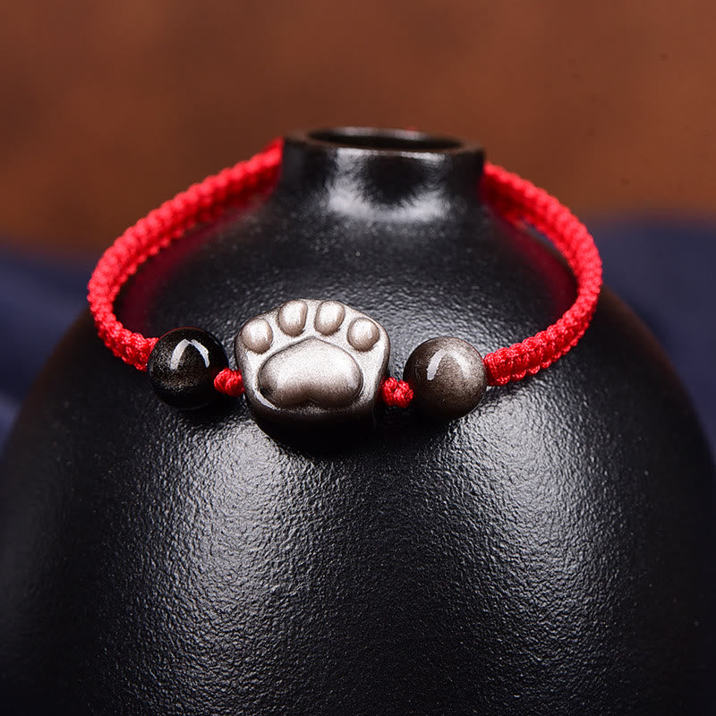 Buddha Stones Natürlicher Silberglanz-Obsidian, Goldglanz-Obsidian, niedliches Katzenpfoten-Klauenschutzseil-Armband - image 3