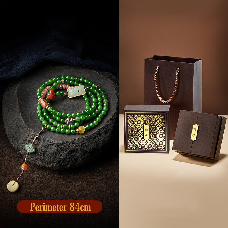 Buddha Stones 108 Mala Perlen Cyan Jade Roter Achat Lachender Buddha Glücksarmband - image 19