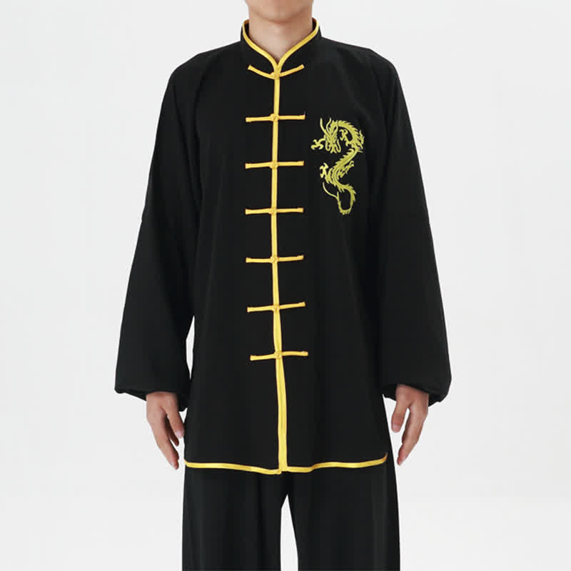 Mit Drachen besticktes Qi Gong Zen Spirituelle Praxis Meditation Gebetsuniform Unisex-Kleidungsset - image 8