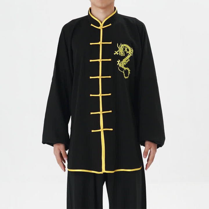 Mit Drachen besticktes Qi Gong Zen Spirituelle Praxis Meditation Gebetsuniform Unisex-Kleidungsset - image 8