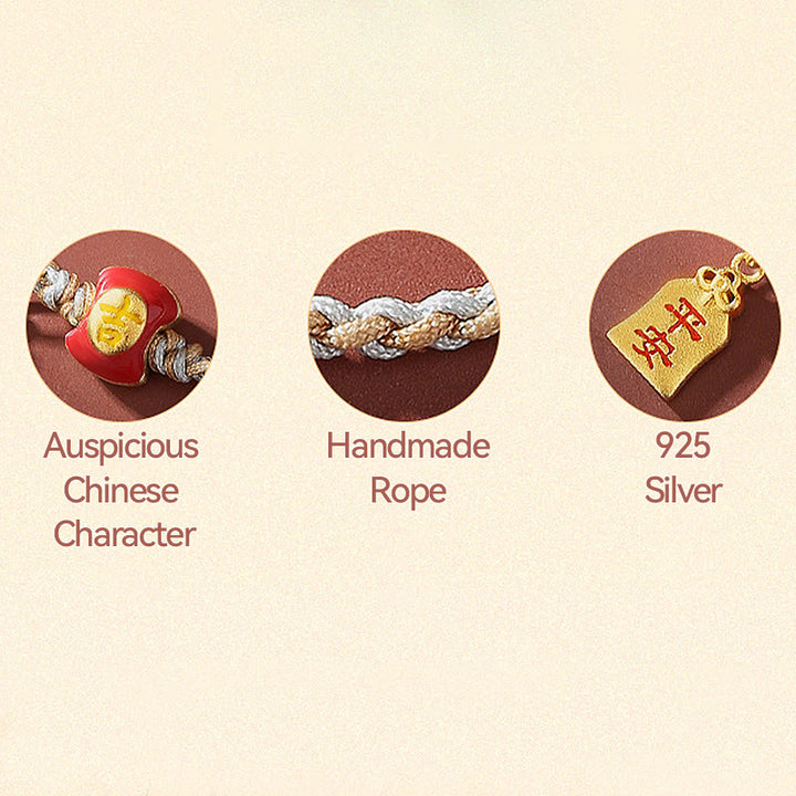 Buddha Stones 925 Sterling Silber Handgefertigtes, verheißungsvolles chinesisches Schriftzeichen Segen geflochtenes Schnurarmband - image 7