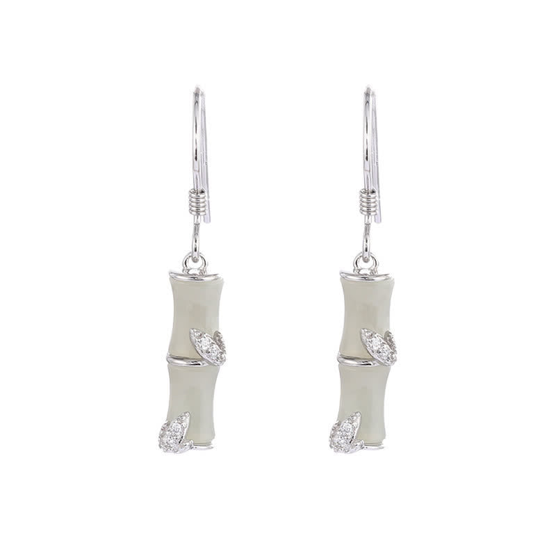 925 Sterling Silber Hetian Jade Chrysoberyll Katzenauge Roter Achat Bambus Glück Tropfen Ohrringe - Silber - Hetian Jade (Wohlstand ♥ Überfluss) - image 7
