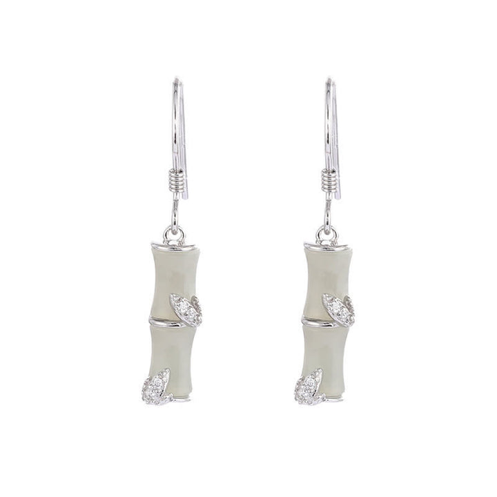 925 Sterling Silber Hetian Jade Chrysoberyll Katzenauge Roter Achat Bambus Glück Tropfen Ohrringe - Silber - Hetian Jade (Wohlstand ♥ Überfluss) - image 7