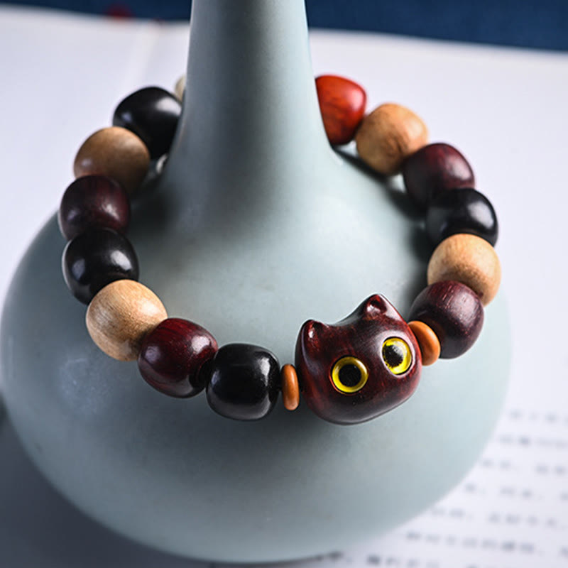 Buddha Stones, kleines Blatt, rotes Sandelholz, Ebenholz, niedliche Katze, graviertes Schutzarmband - image 13