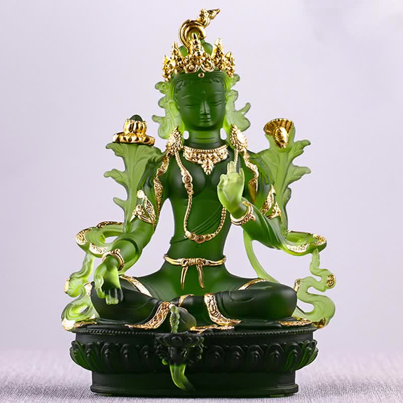 Bodhisattva Grüne Tara, handgefertigt, Liuli-Kristall, Kunststück, Schutz, Heimbüro, Statue, Dekoration - image 15