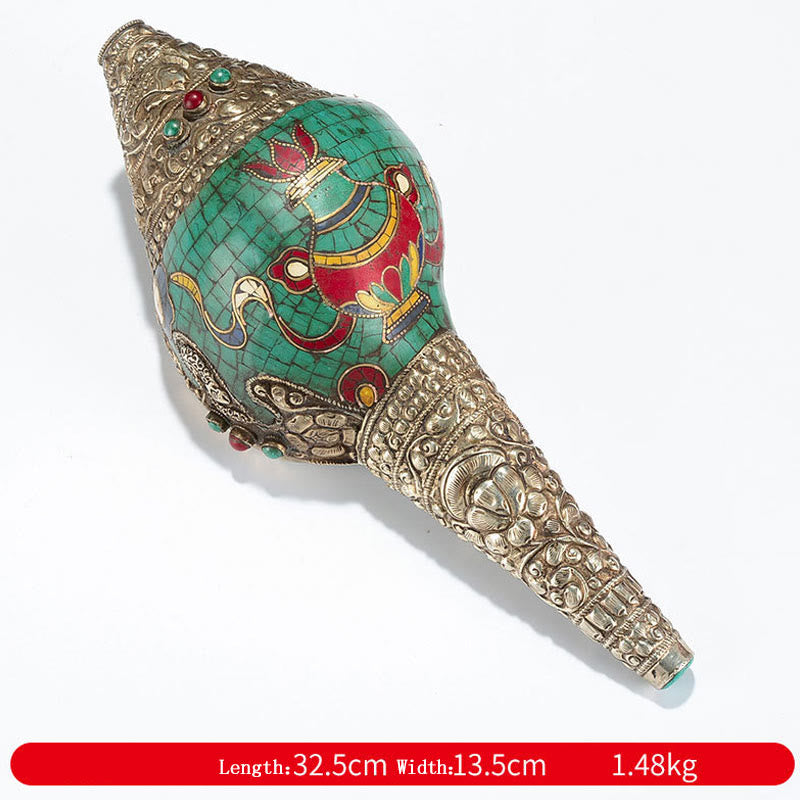 Tibetische handgemachte Shankha Om Mani Padme Hum Buddha Avalokitesvara Türkis Muschel Muschel positive Dekoration - Vase mit acht Glückssymbolen, 32,5 x 13,5 cm - image 27