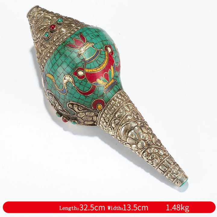 Tibetische handgemachte Shankha Om Mani Padme Hum Buddha Avalokitesvara Türkis Muschel Muschel positive Dekoration - Vase mit acht Glückssymbolen, 32,5 x 13,5 cm - image 27