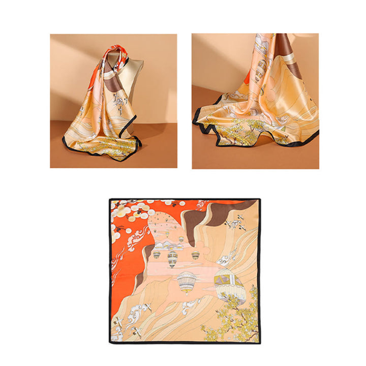 Halstuch mit Buddha Stonesn, pastorale Szene, Heißluftballon, Frühlingsblüten, 100 % Maulbeerseide - image 8