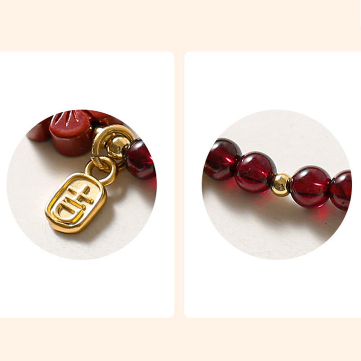 Buddha Stones 14K Gold Natürliches Granat-Zinnober-Blumen-Ruhe-Armband - image 9