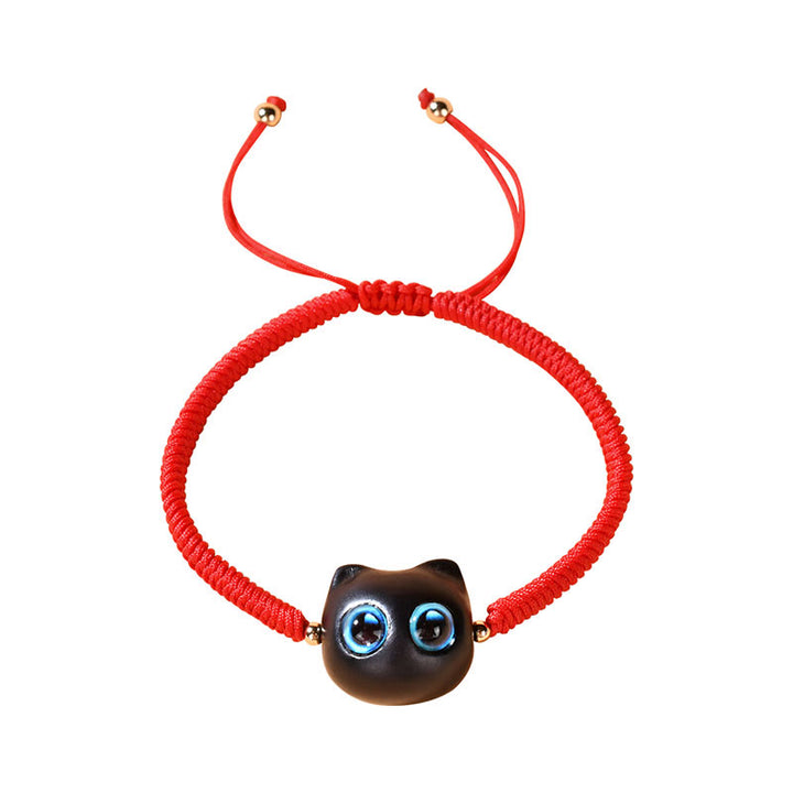 Buddha Stones Ebenholz-Katzenkopf-Muster, geflochtenes Armband mit Friedens-King-Kong-Knoten - image 13