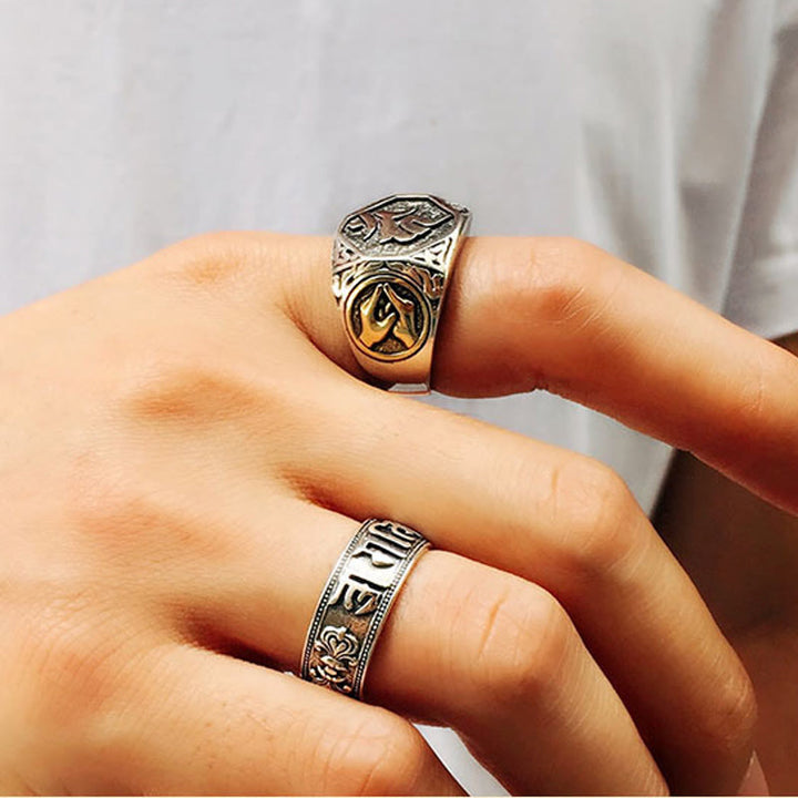 Verstellbarer Ring aus 925er-Sterlingsilber mit Buddha Stonesn, Sanskrit-Design, geschnitzter Schutz - image 25