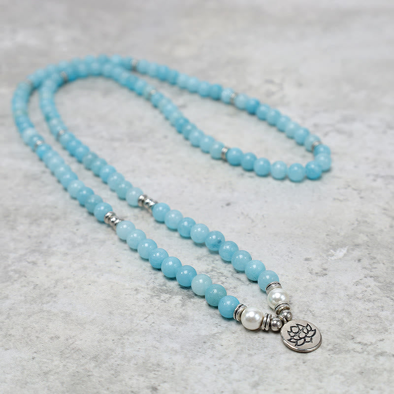 Buddha Stones Natürliches Amazonit-Heilungs-Lotus-Mala-Armband - image 2