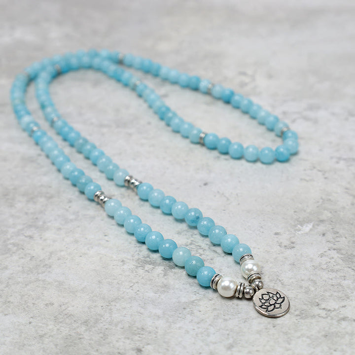 Buddha Stones Natürliches Amazonit-Heilungs-Lotus-Mala-Armband - image 2