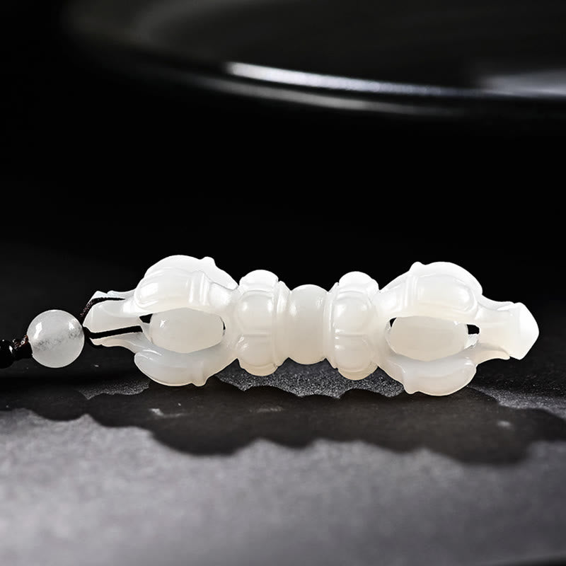 Tibetischer natürlicher Hetian Cyan Jade Weiß Jade Dorje Vajra gravierter Erfolgs-Halskettenanhänger - Hetian White Jade (Schutz♥Glück) - image 11