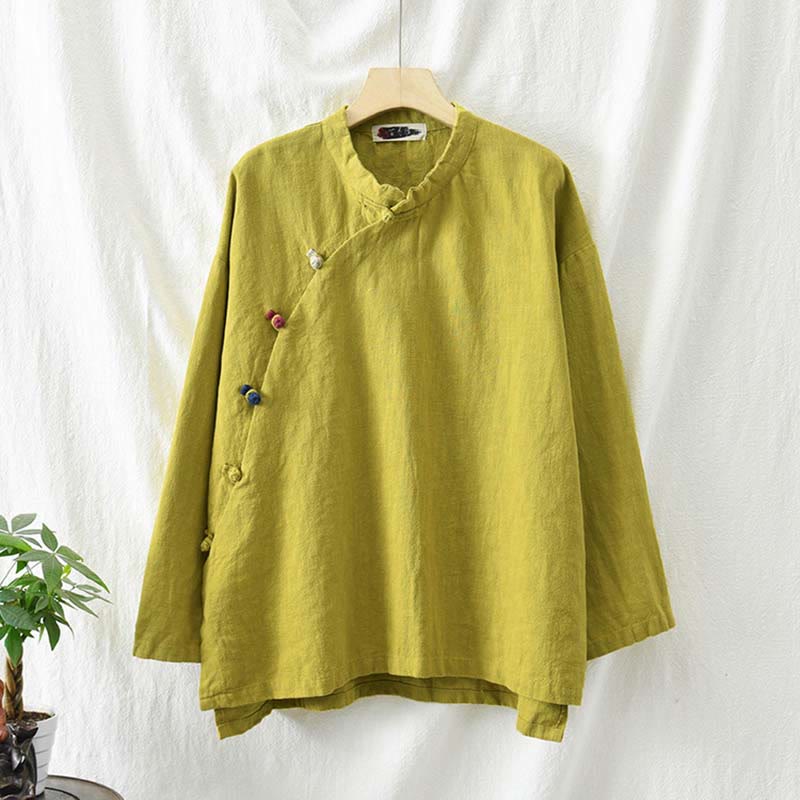 Buddha Stones Ramie Leinen Bluse Damen Shirt Top Chinesische Hanfu Stil Kleidung