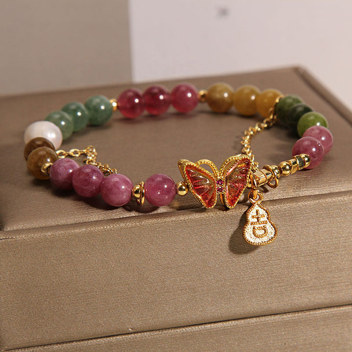 Buddha-Steine, natürlicher, bunter Turmalin, Schmetterling, günstiger Charakter, Kürbis-Charme, positives Armband