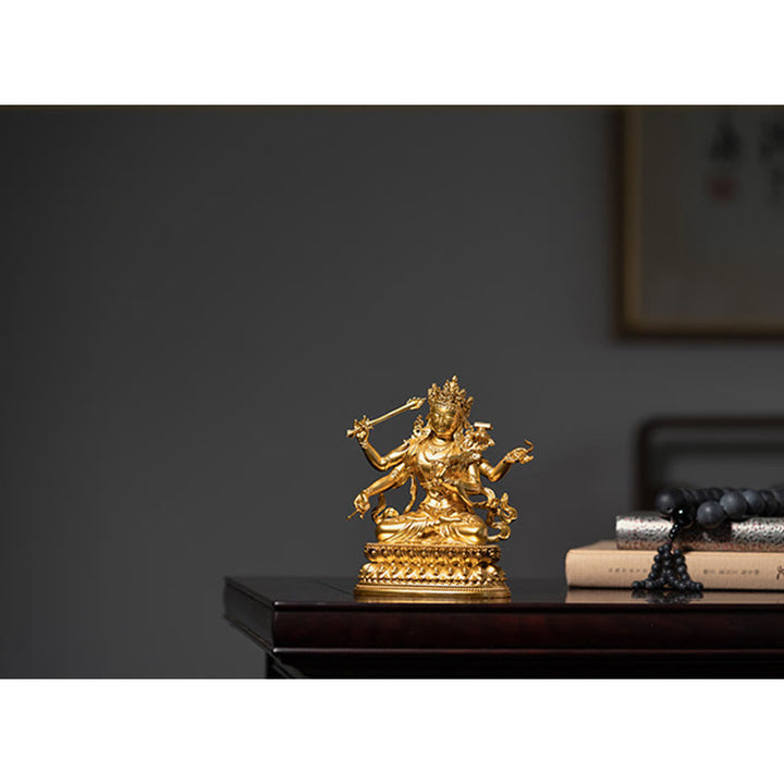 Vierarmige Manjusri Bodhisattva-Goldfigur, Mitgefühl, Gelassenheit, Kupferstatue, Heimdekoration - image 12