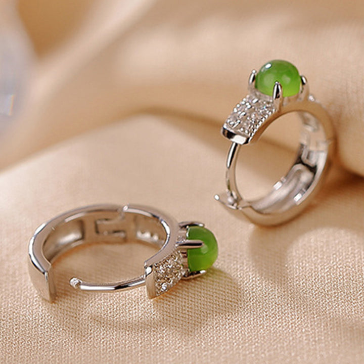 Buddha Stones 925 Sterling Silber Runde Cyan Jade Success Ohrstecker - image 3